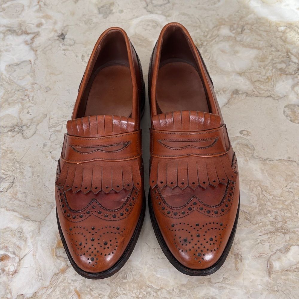Allen Edmonds Wakefield Leather Wingtip Penny Loafers Cognac